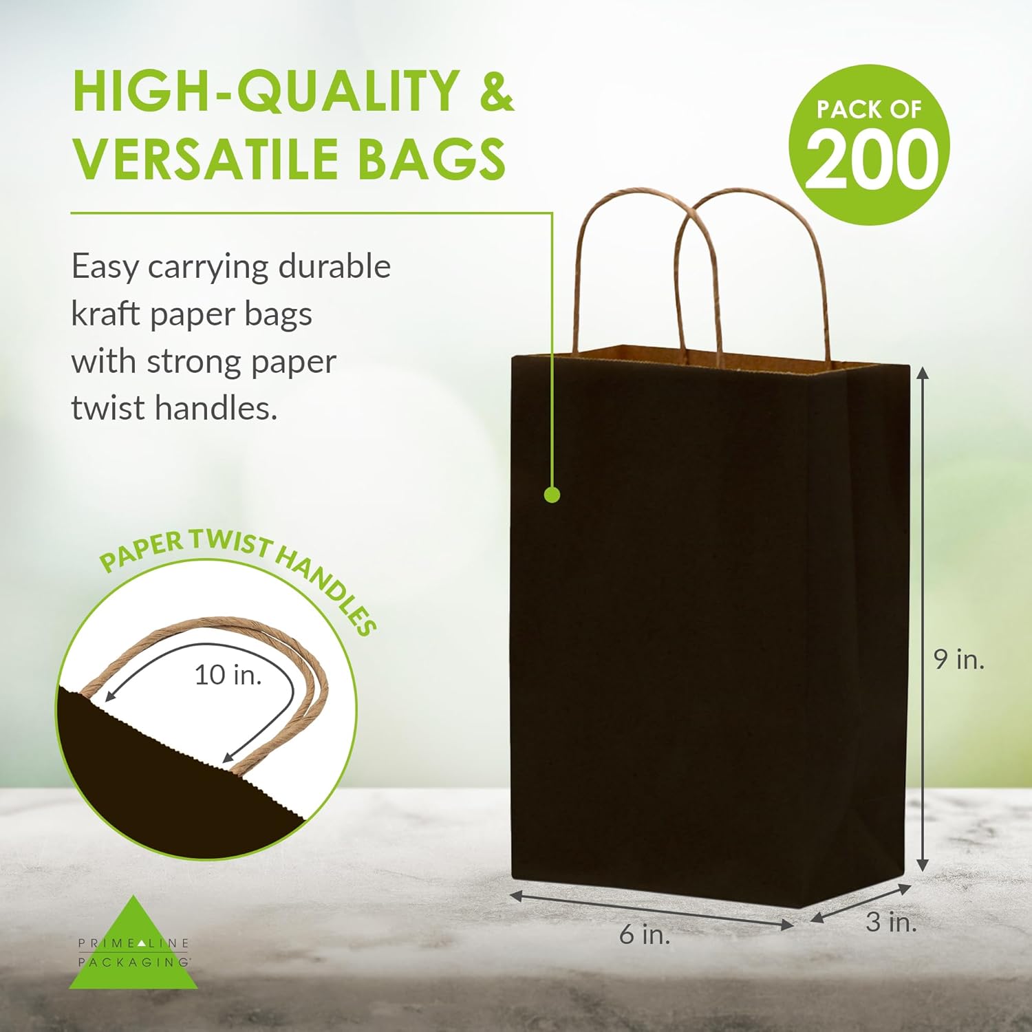 Retail Bags for Small Business, 6x3x9 Inch, 100 Pack | Extra Small Black Gift Bags Bulk with Handles for Shopping