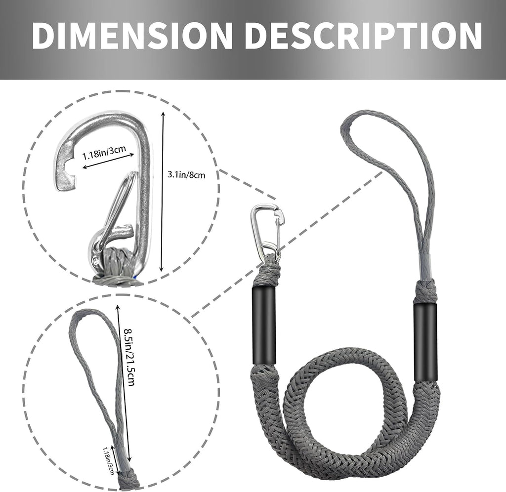 Bungee Dock Line with Stainless Steel Clip – Boat Dock Rope with Foam Float for Kayak, Canoe, Pontoon, Watercraft