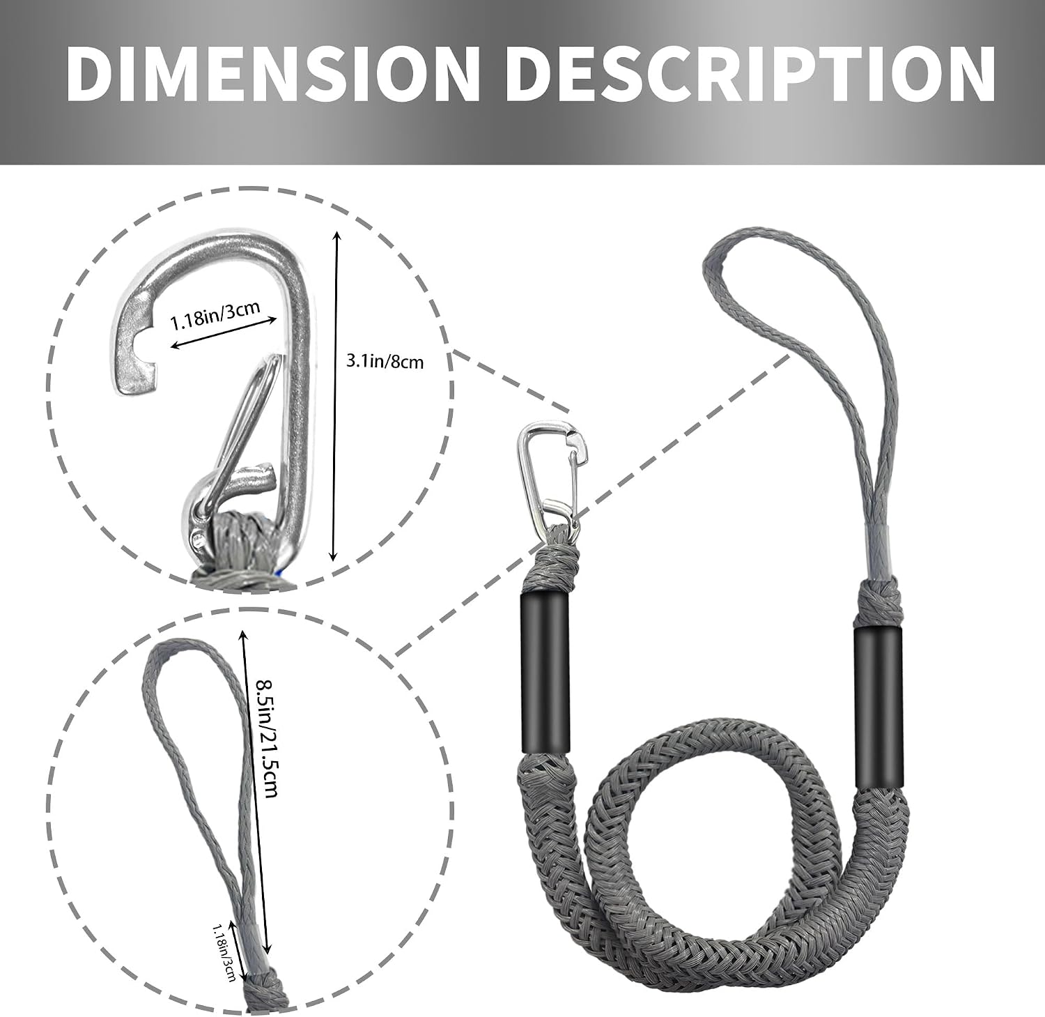 Bungee Dock Line with Stainless Steel Clip – Boat Dock Rope with Foam Float for Kayak, Canoe, Pontoon, Watercraft