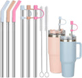 12" Stainless Steel Straws with Covers fit Stanl-ey 40 oz tumbler | Wide Straw Replacement with Silicone Tips & Cover