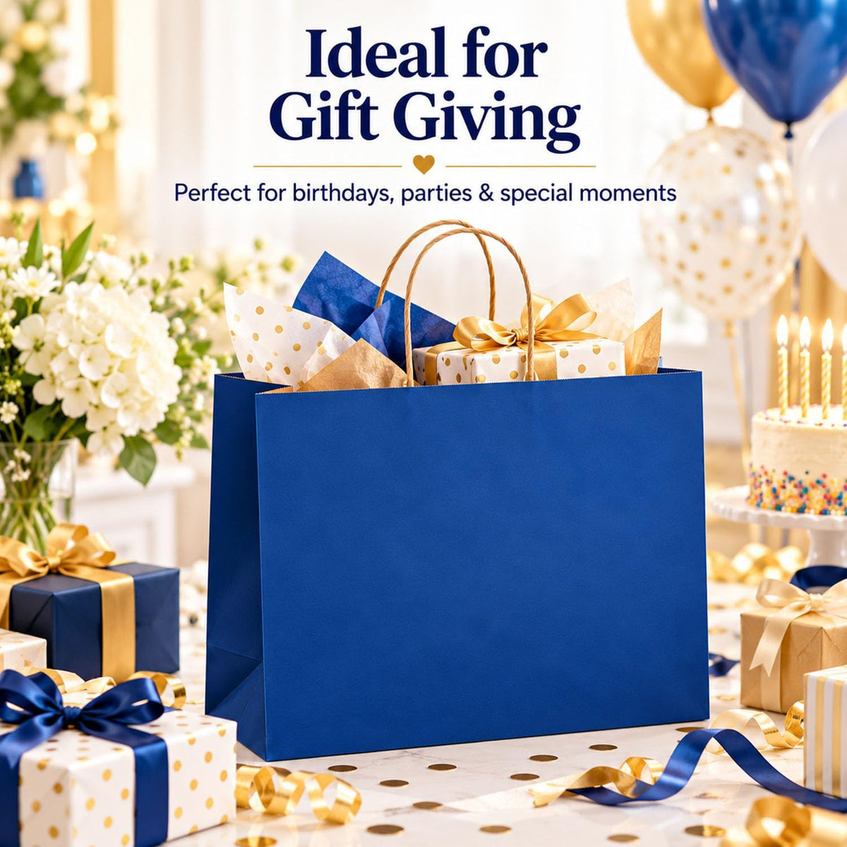 Large Kraft Paper Bags with Handle Bulk for Shopping,70pcs,Navy Blue