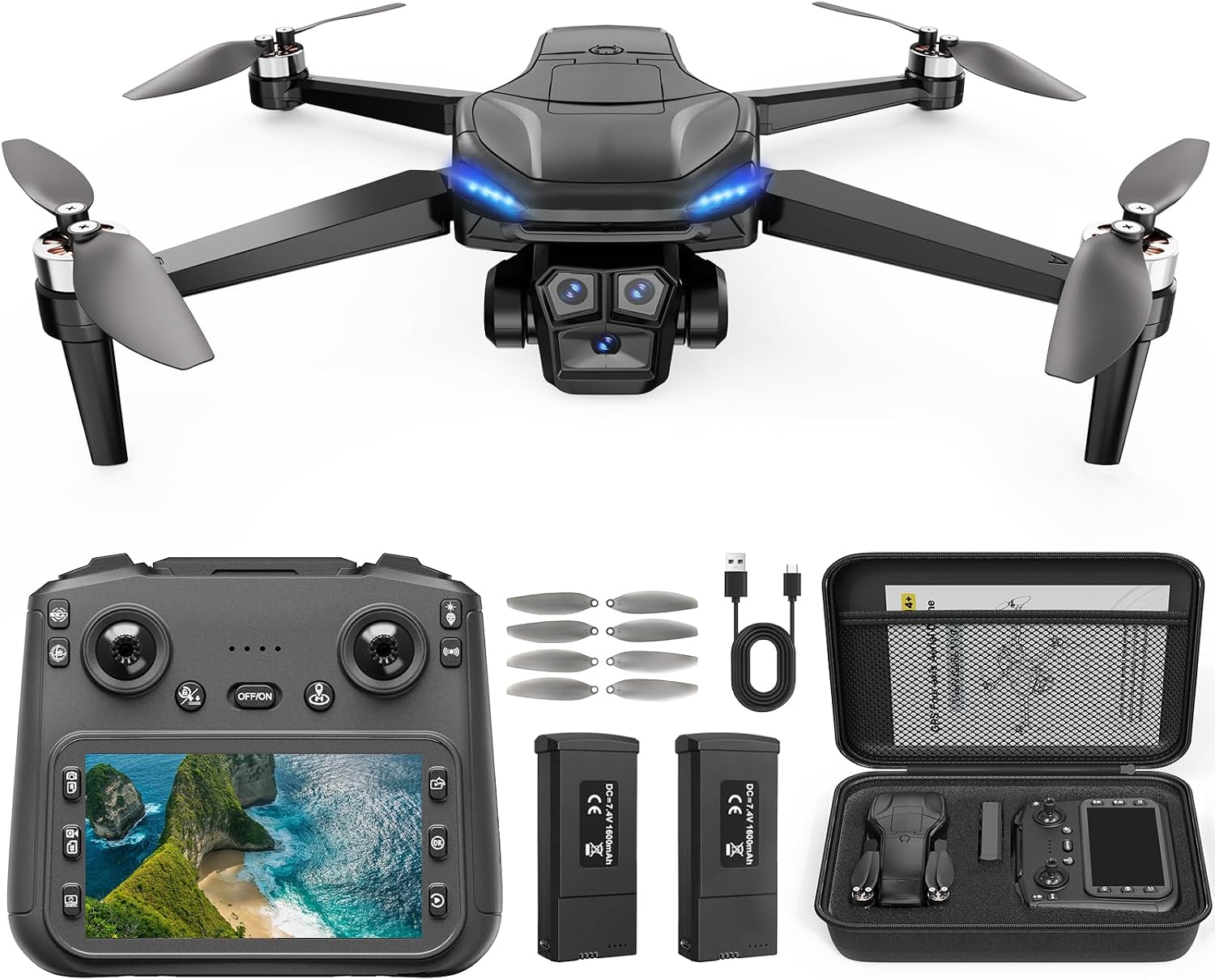 GPS Drone with Camera for Adults - 4K Drone with 4.5” FPV Screen Controller, 60 Min Flight, Brushless Motor Foldable