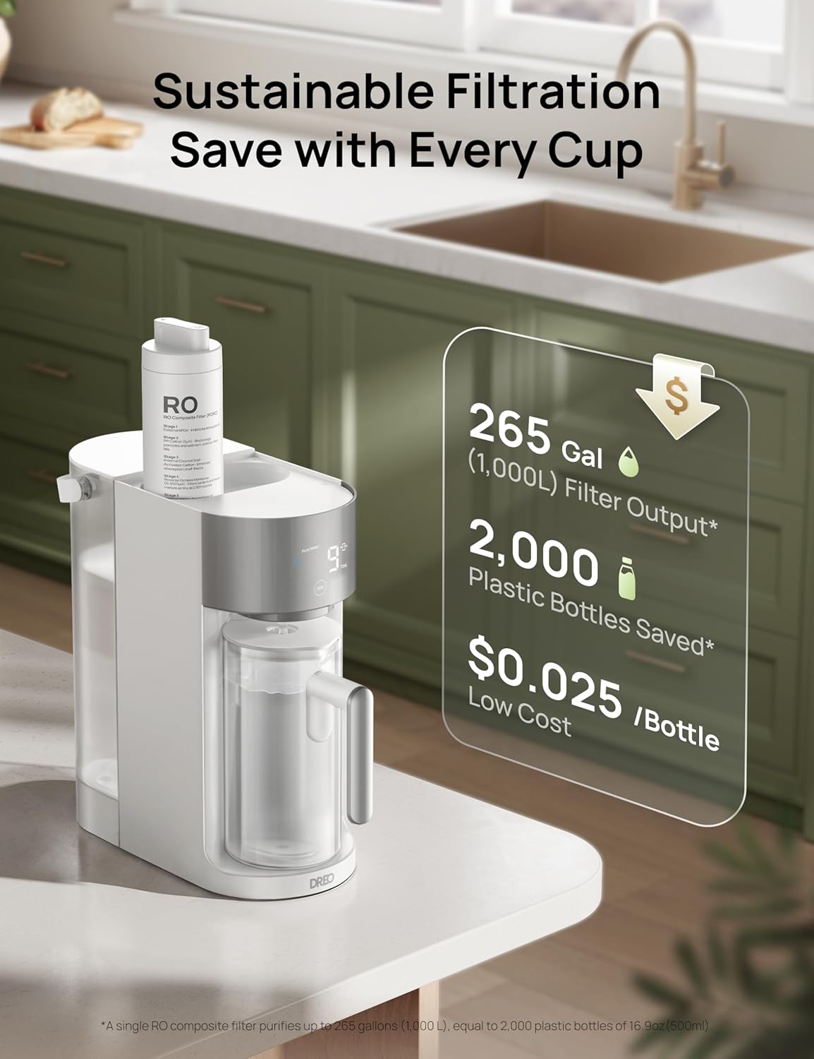 Reverse Osmosis Water Filter System Countertop, RO Water Filter 112 3L