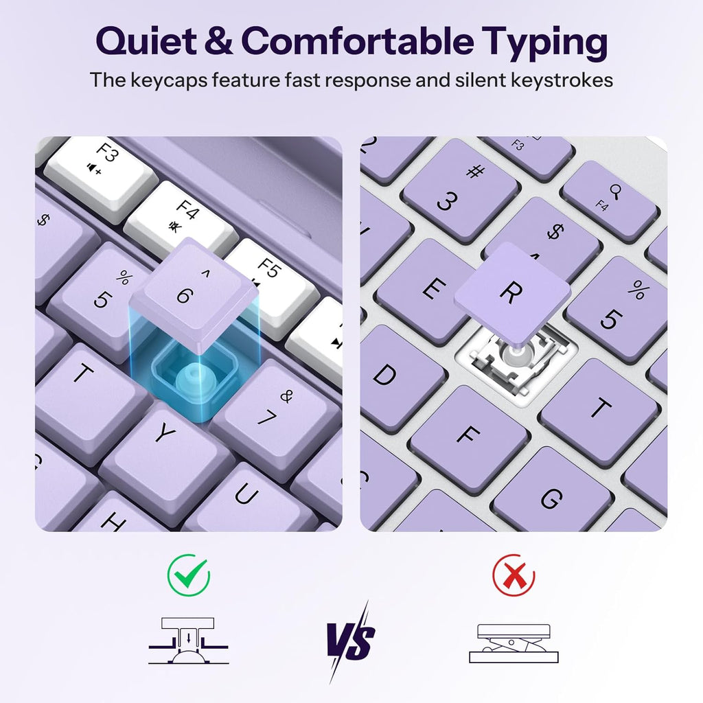 Purple Wireless Keyboard and Mouse Combo,2.4GHz USB Receiver | Built-in Phone Holder & Silent Typing for Home/Office