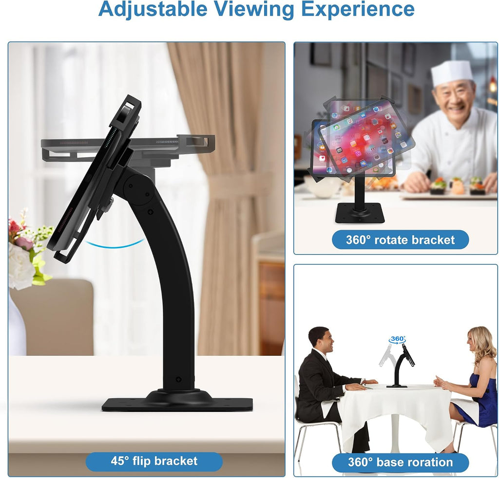 Anti-Theft Aluminum Tablet Kiosk Stand, iPad POS Locking Holder | Mount for 7.9-11" Tablets, 360° Swivel Bracket &