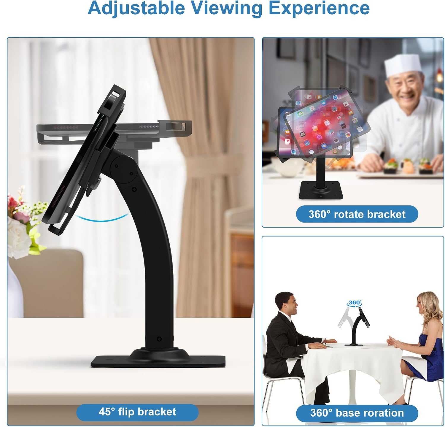 Anti-Theft Aluminum Tablet Kiosk Stand, iPad POS Locking Holder | Mount for 7.9-11" Tablets, 360° Swivel Bracket &