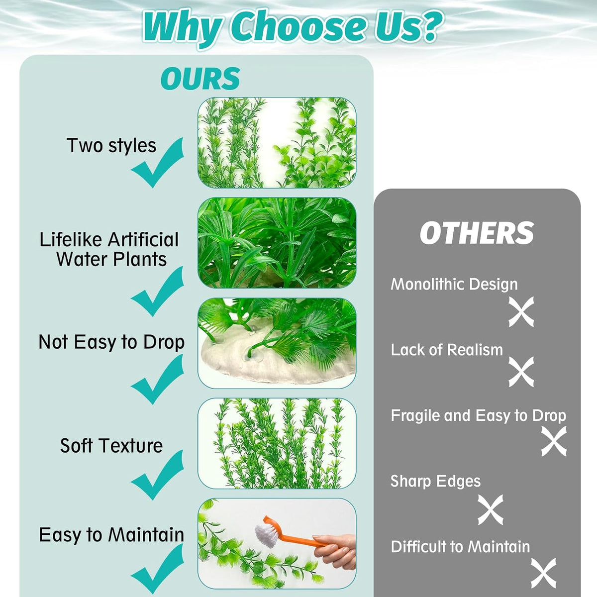 23" Tall Aquarium Plastic Plants - 2 Pack Soft Fish Tank Decor, Artificial Green Grass Cluster for Aquariums, Safe