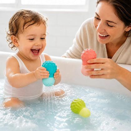 Sensory Squeeze Water Bathtub Toy for Toddlers 1-3, 3PCS Silicone Pool Toy | Detachable Textured Squirt Toys For 18+