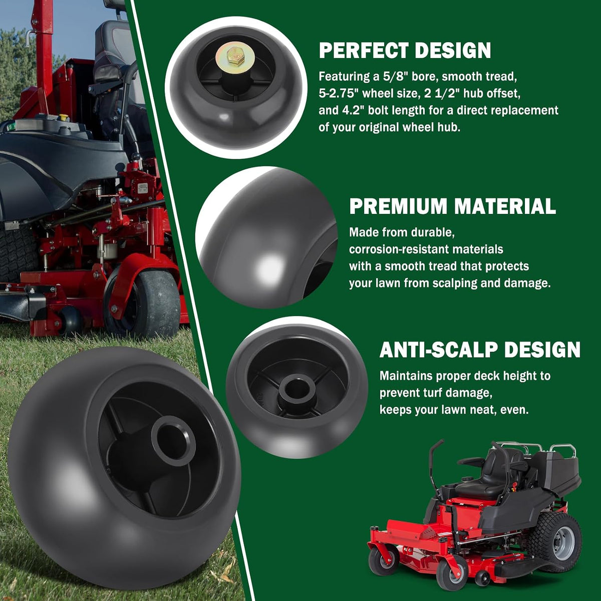 CheeMuii 4Pack Lawn Mower Deck Wheels Kit for 022-5234-98 103-4051 103-7263