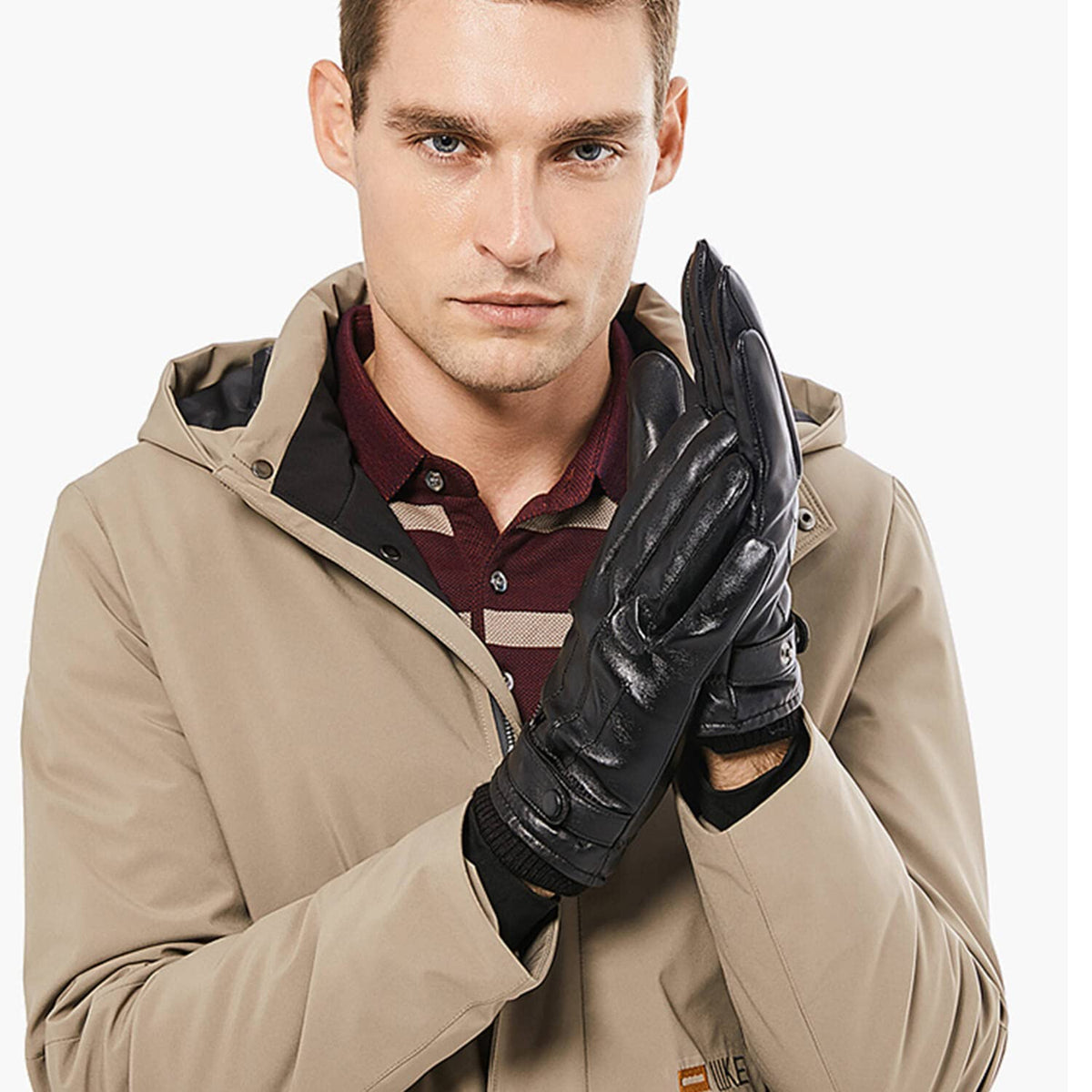 Winter Leather Gloves for Men Sheepskin Men Driving Gloves