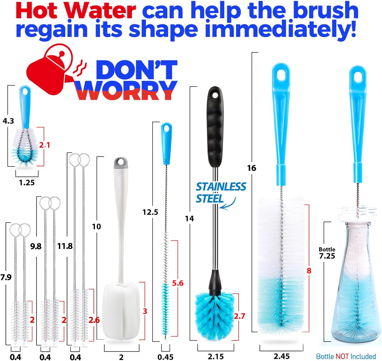 Bottle Brush Tube Cleaning Lab Set with Long Handle, Cup Cleaner for Washing Narrow Neck Beer Wine Decanter Pipes