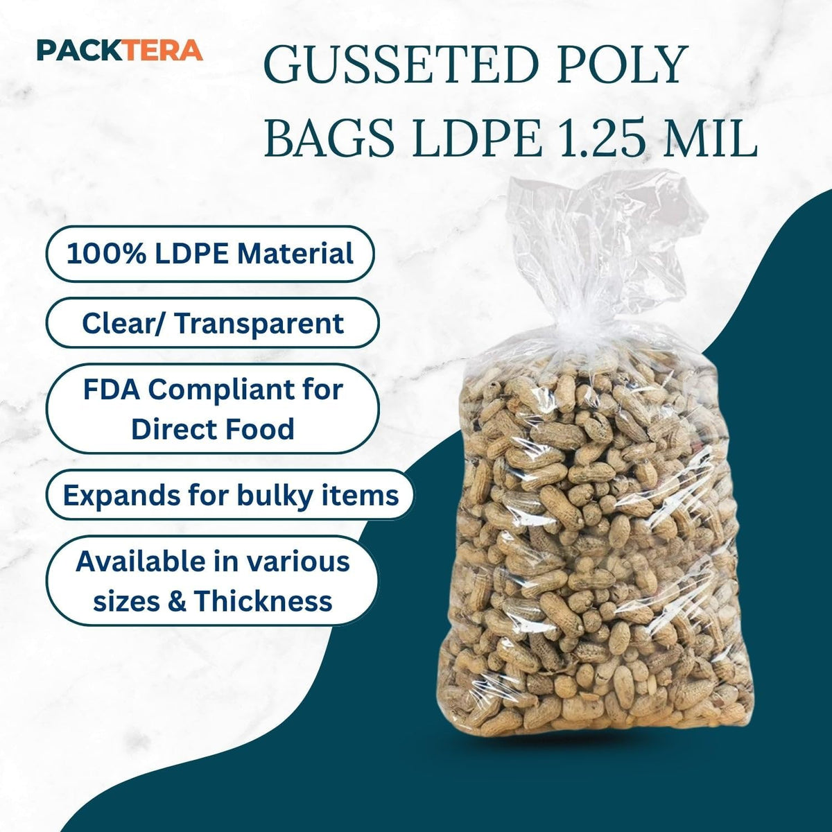 8" X 4" X 12" Gusseted Poly Bags Clear LDPE 1.25 Mil Thickness (Pack of 50) Open Top Food Safe Flexible Plastic