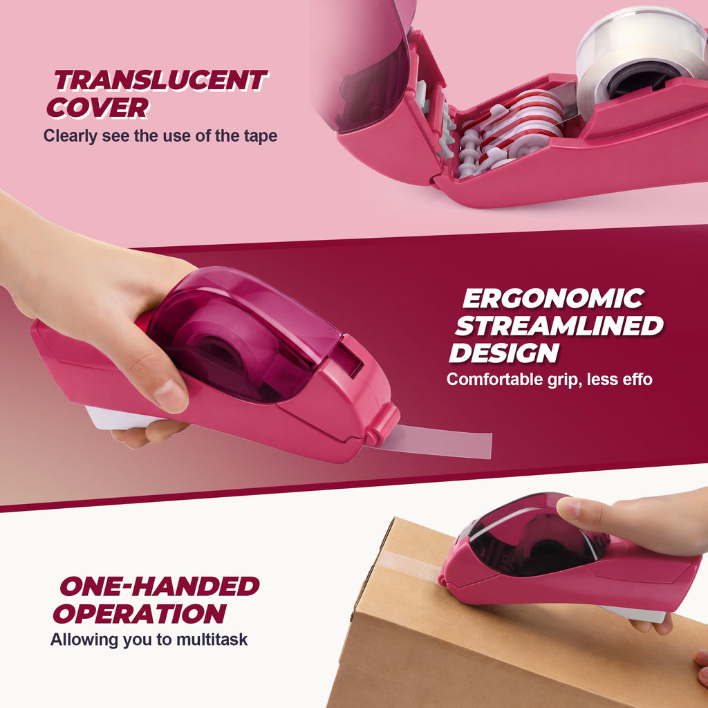 Automatic Tape Dispenser with Multiple Rolls of Tape, Red