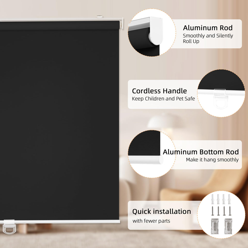 Blackout Roller Shades Pull Down, Cordless Window Blinds for Home