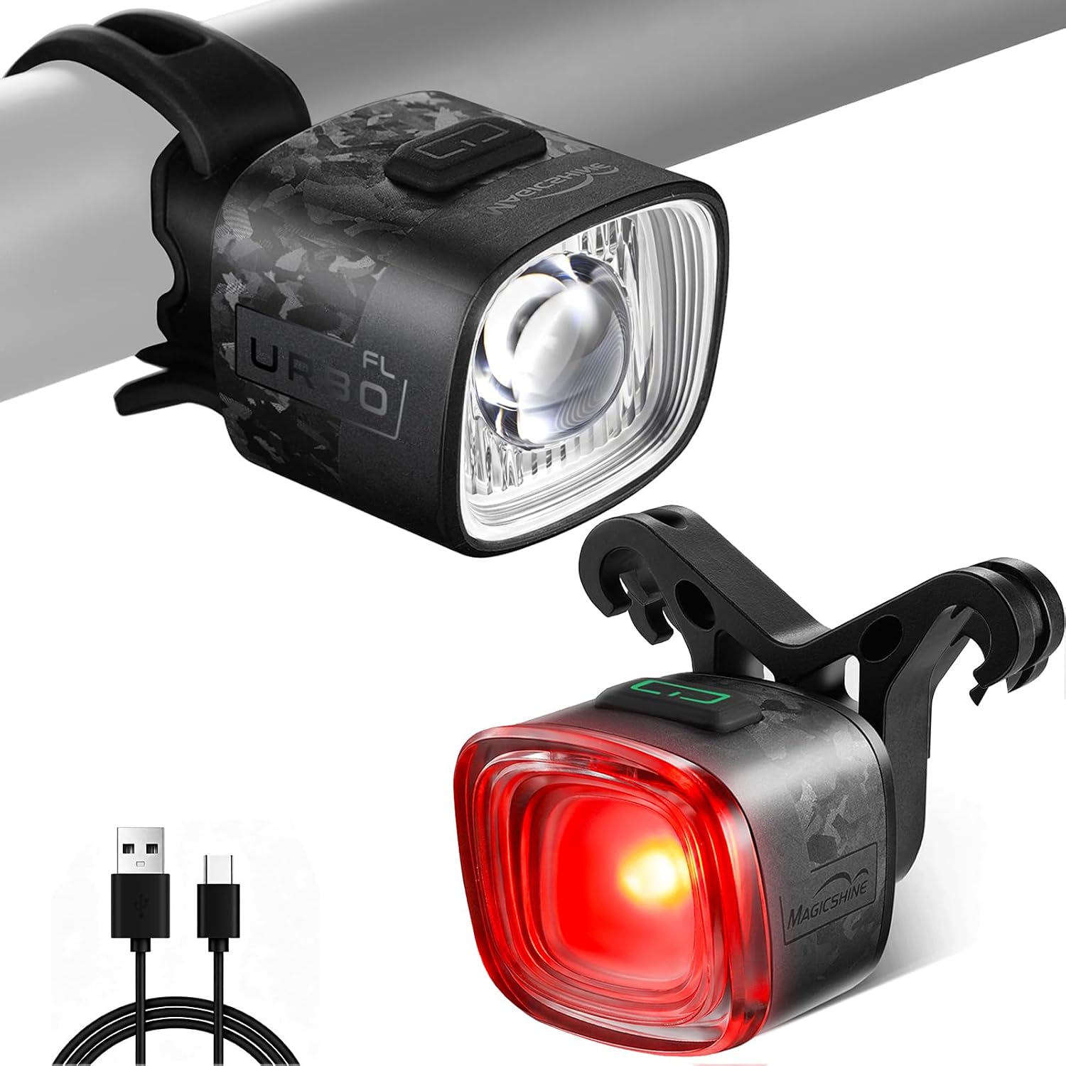 URBO COMBO Bike Lights Front and Back,300LM Headlight &50LM Rear | Cut-Off Bicycle Headlight, Brake Taillight