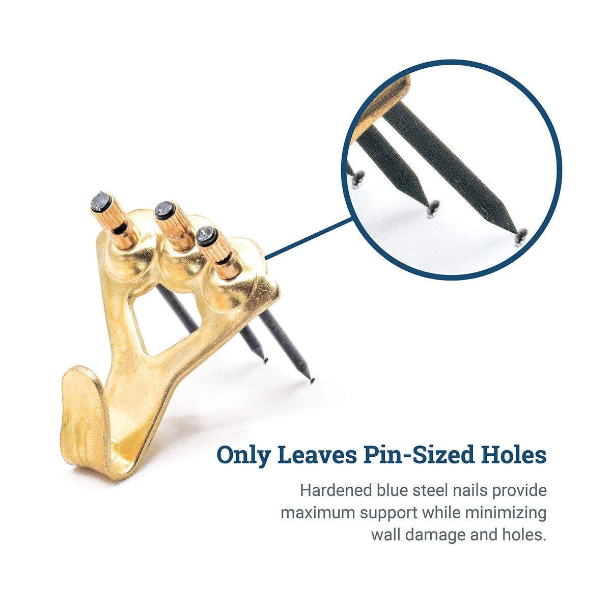 PHS 100 lb Brass Picture Hanging Hooks with Nails, 10 Pack