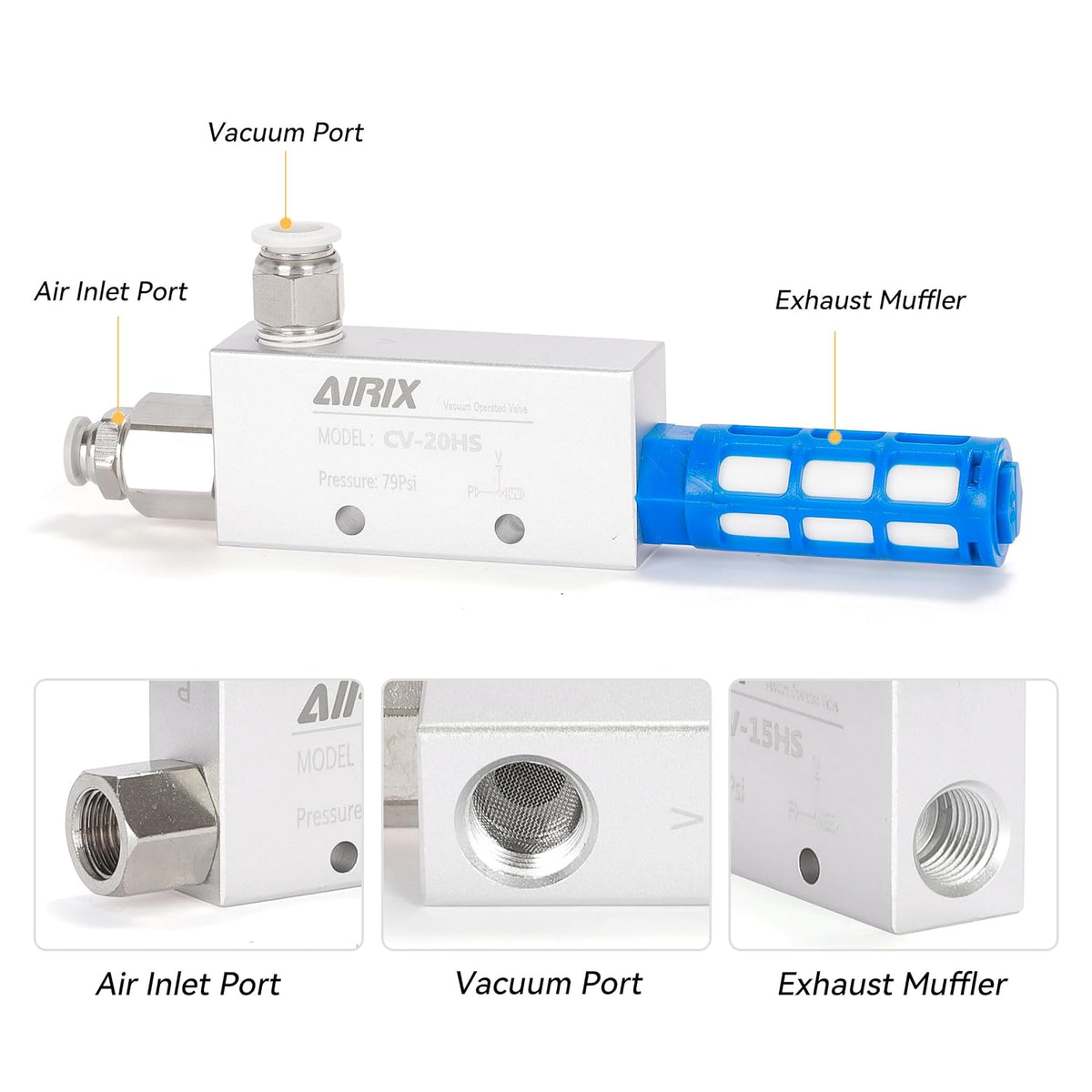 3/8" Vacuum Generator CV-20HS, Pneumatic Ejector with Silencer