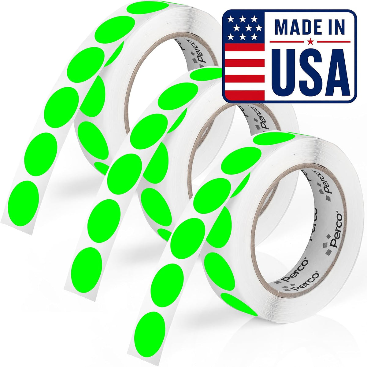 Neon Green Perforated Round Circle Dot Sticker 1-Inch Labels — 3 Rolls, 3,000 Stickers - in Stock, Approved &