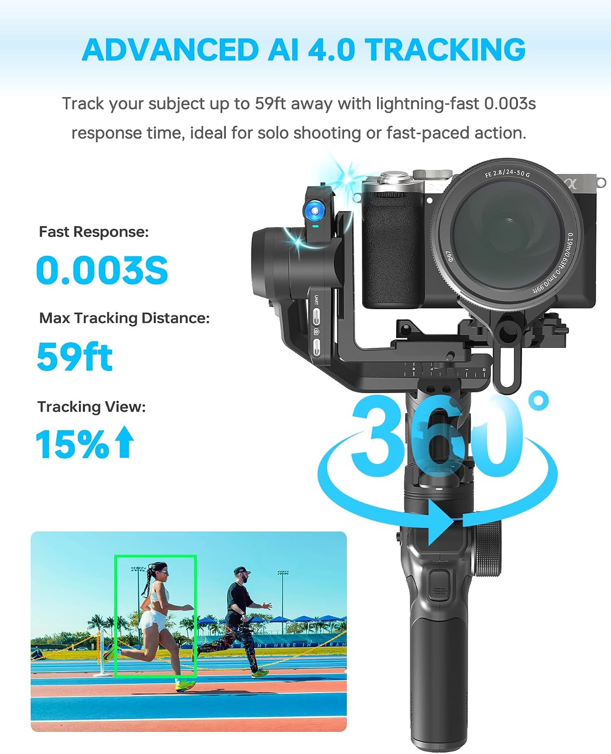 Feiyu SCORP Mini 3 Pro Camera Gimbal Stabilizer for Canon/Sony/Nikon/iPhone | Built-in AI Tracking , 4.4lb Payload