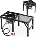 Portable Propane Gas Stove with Foldable Side Rack, Single Burner Camp Stove Cooker for Outdoor Backyard Cooking