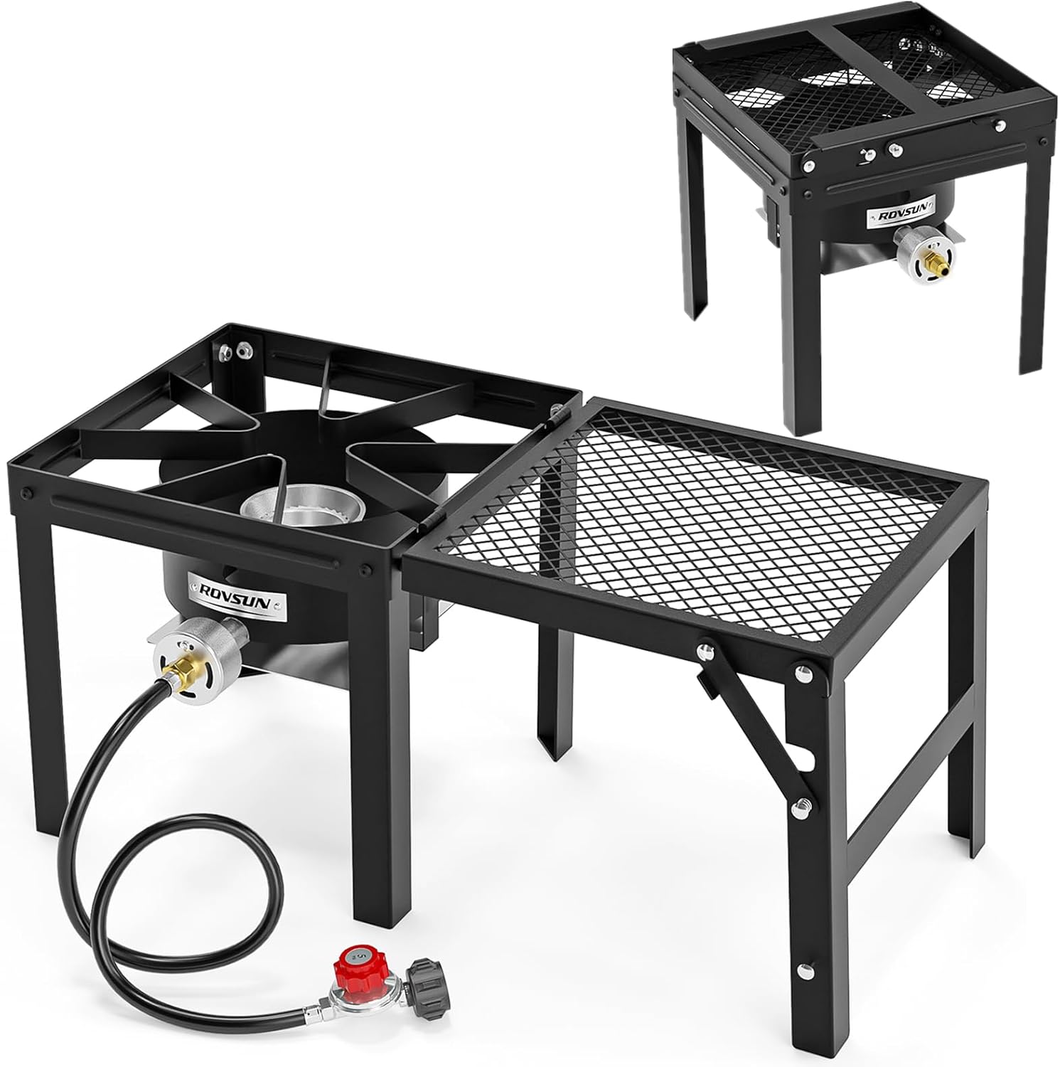 Portable Propane Gas Stove with Foldable Side Rack, Single Burner Camp Stove Cooker for Outdoor Backyard Cooking