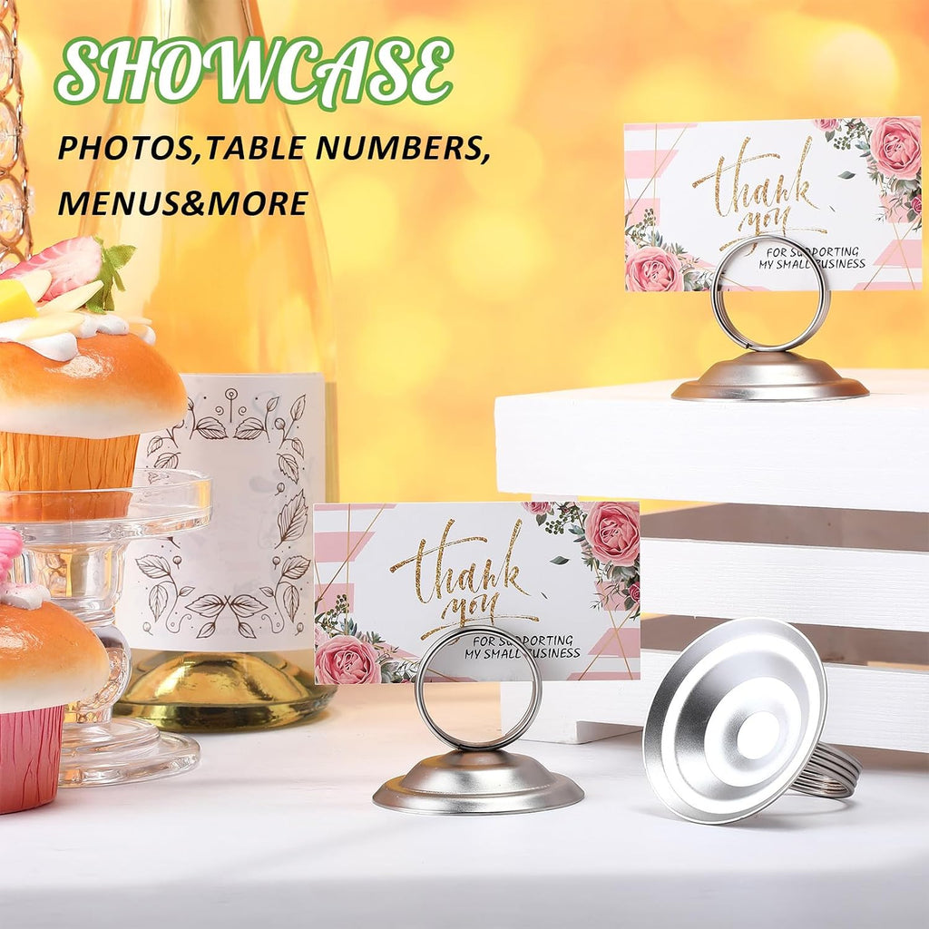 24 Pcs Place Card Holders Table Number Stands,Matte Silver | Metal Ring Clips