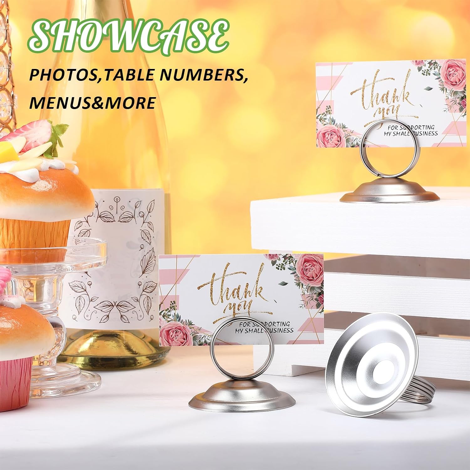 24 Pcs Place Card Holders Table Number Stands,Matte Silver | Metal Ring Clips