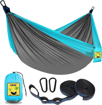 Camping Hammock Double & Single Portable Hammocks with 2 Tree Straps and Attached Carry Bag,Great for