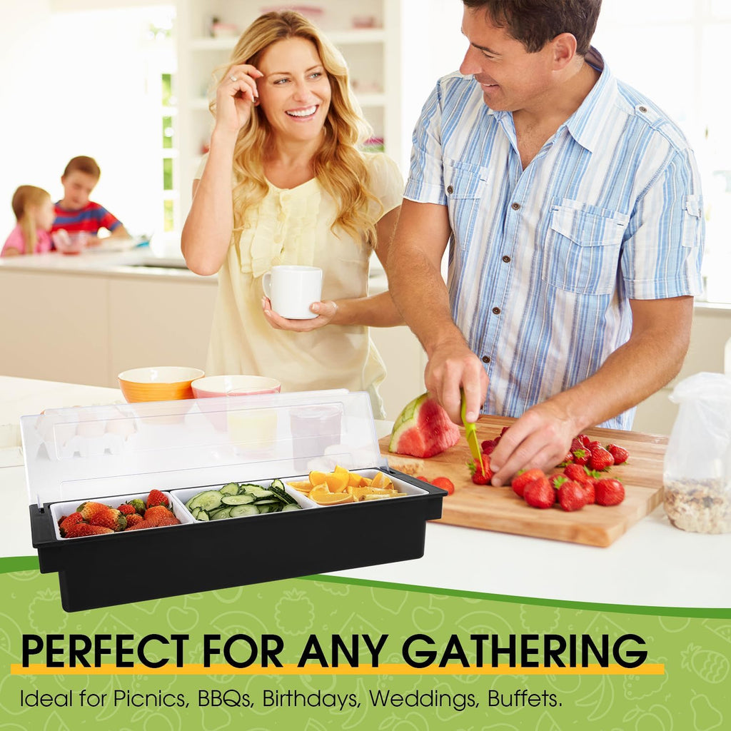 Ice Cooled Condiment Serving Container Fruit Veggie Condiment Caddy Plastic Garnish Station with Lid for Fruit,Ice