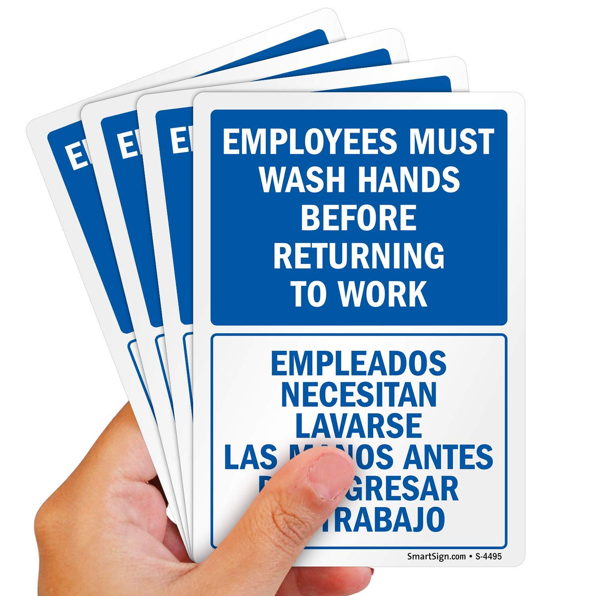 “Employees Must Wash Hands Before Returning to Work" Bilingual Hand Washing Label | 3.5" x 5" Laminated Vinyl