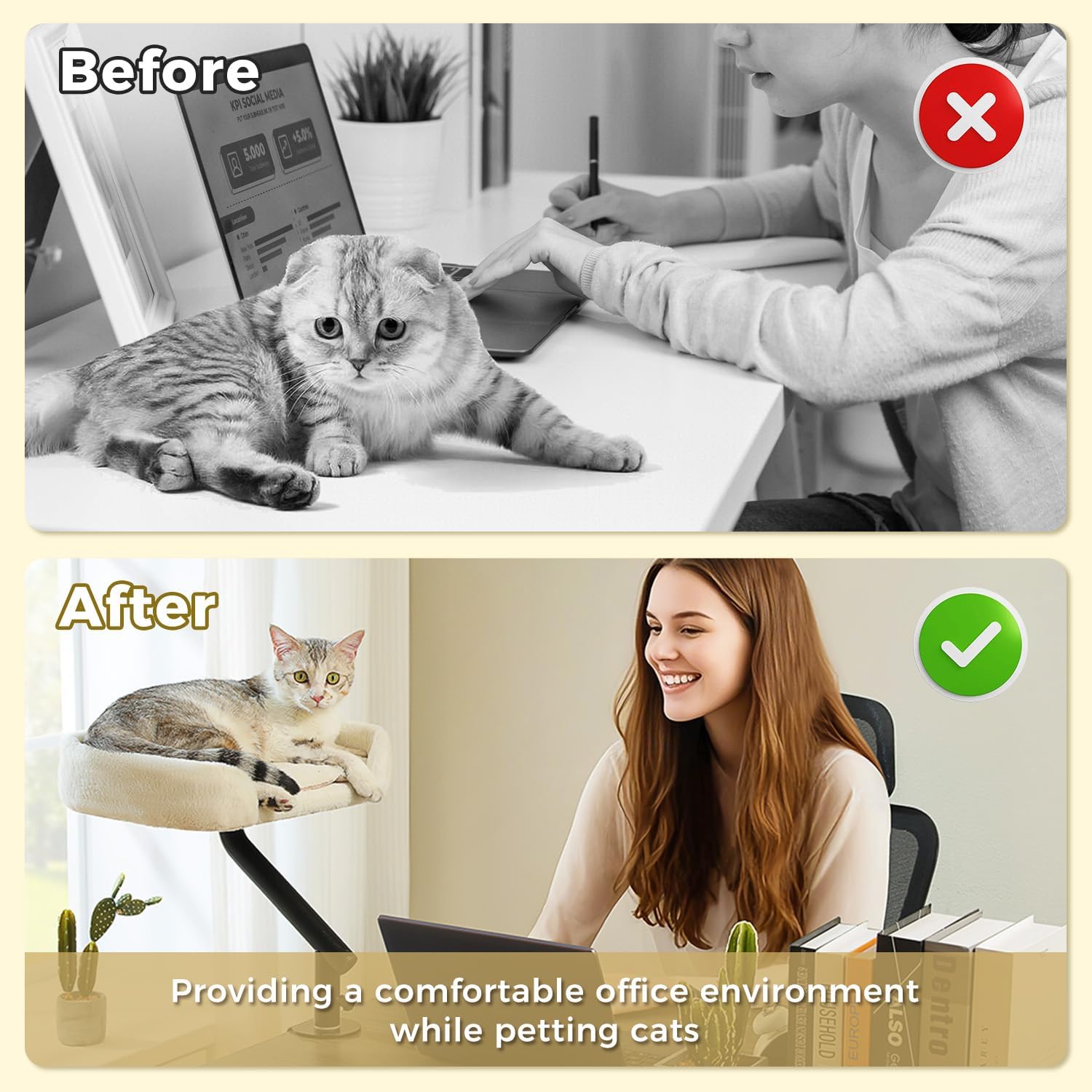 Cat Desk Bed for Indoor Cats, Cat Bed for Desk Supports Up to 50 lbs, 360° Rotation & Adjustable, Nest Desktop