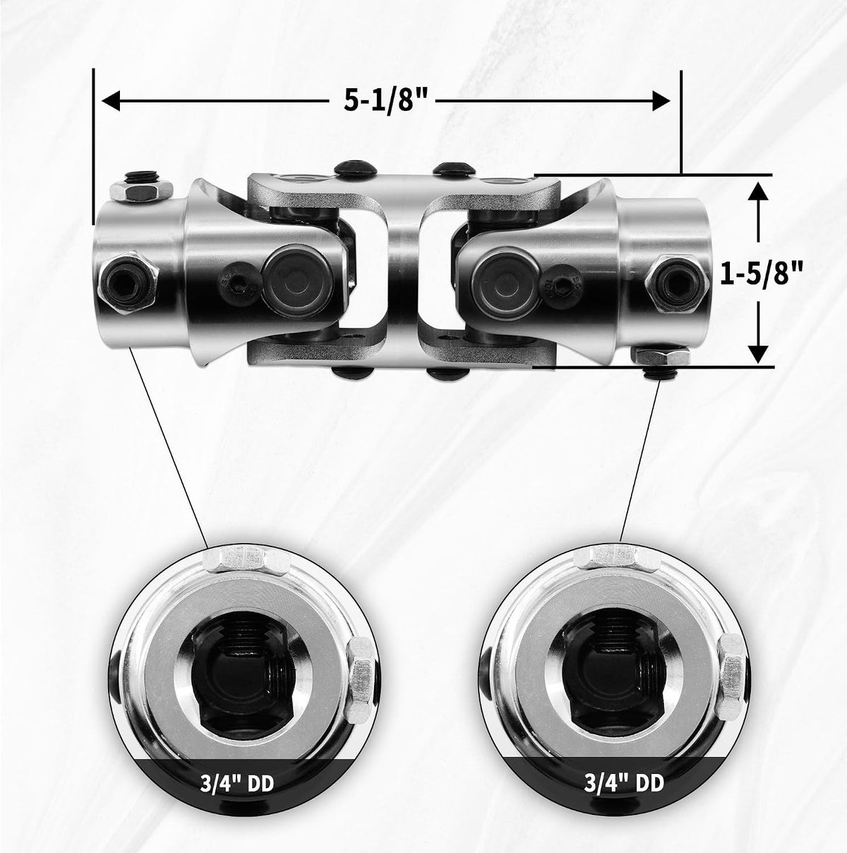 3/4" x 3/4" CHROME DOUBLE U Joint Steering Universal Joint DOUBLE U Joint Shaft,Total Length: 5-1/8"
