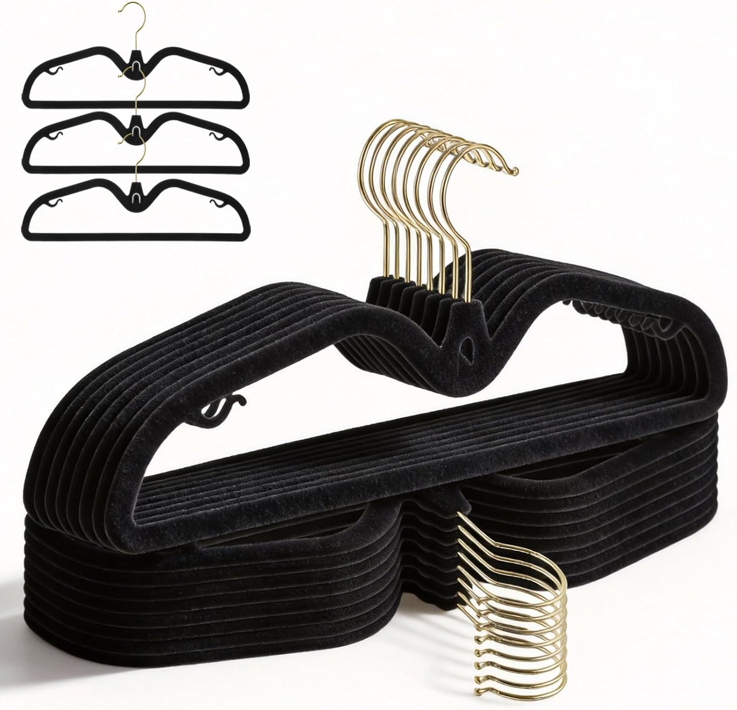 30 Packs Stackable Velvet Hangers, Non Slip Clothes Hangers, Short Neck Space Saving Slim Design, Heavy Duty with