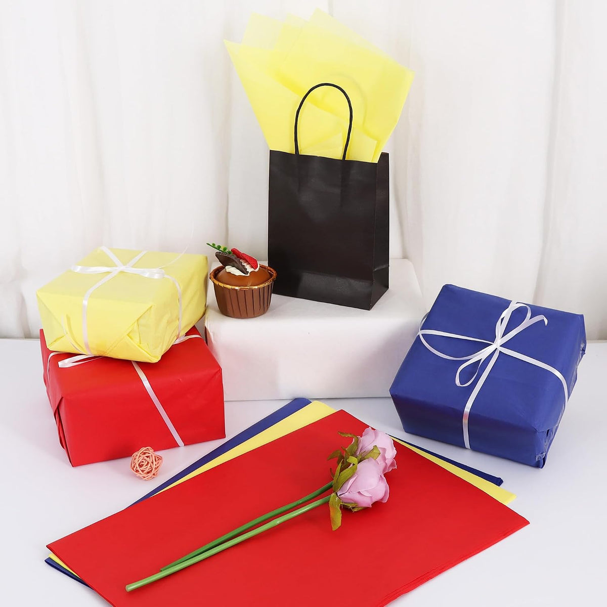 90 Sheets Red Yellow Blue Tissue Paper Bulk for Gift Wrapping Bags
