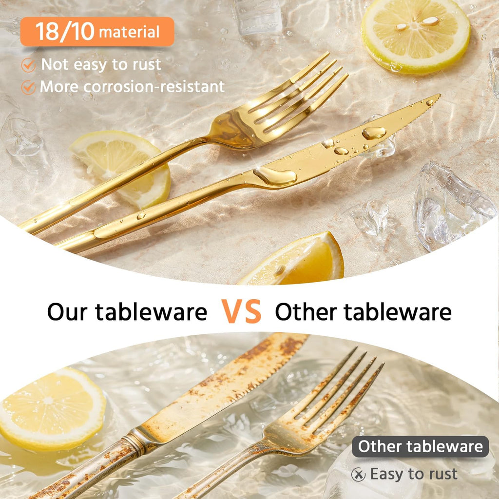 18/10 Silverware Set for 8, 40 Piece Gold Stainless Steel Flatware Cutlery