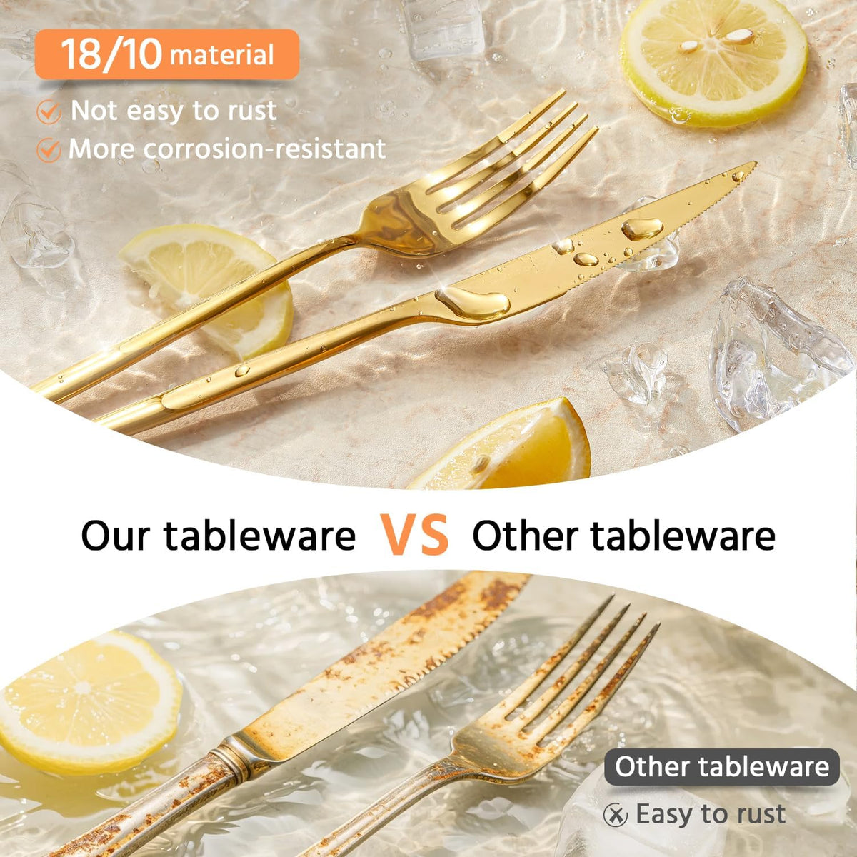 18/10 Silverware Set for 8, 40 Piece Gold Stainless Steel Flatware Cutlery