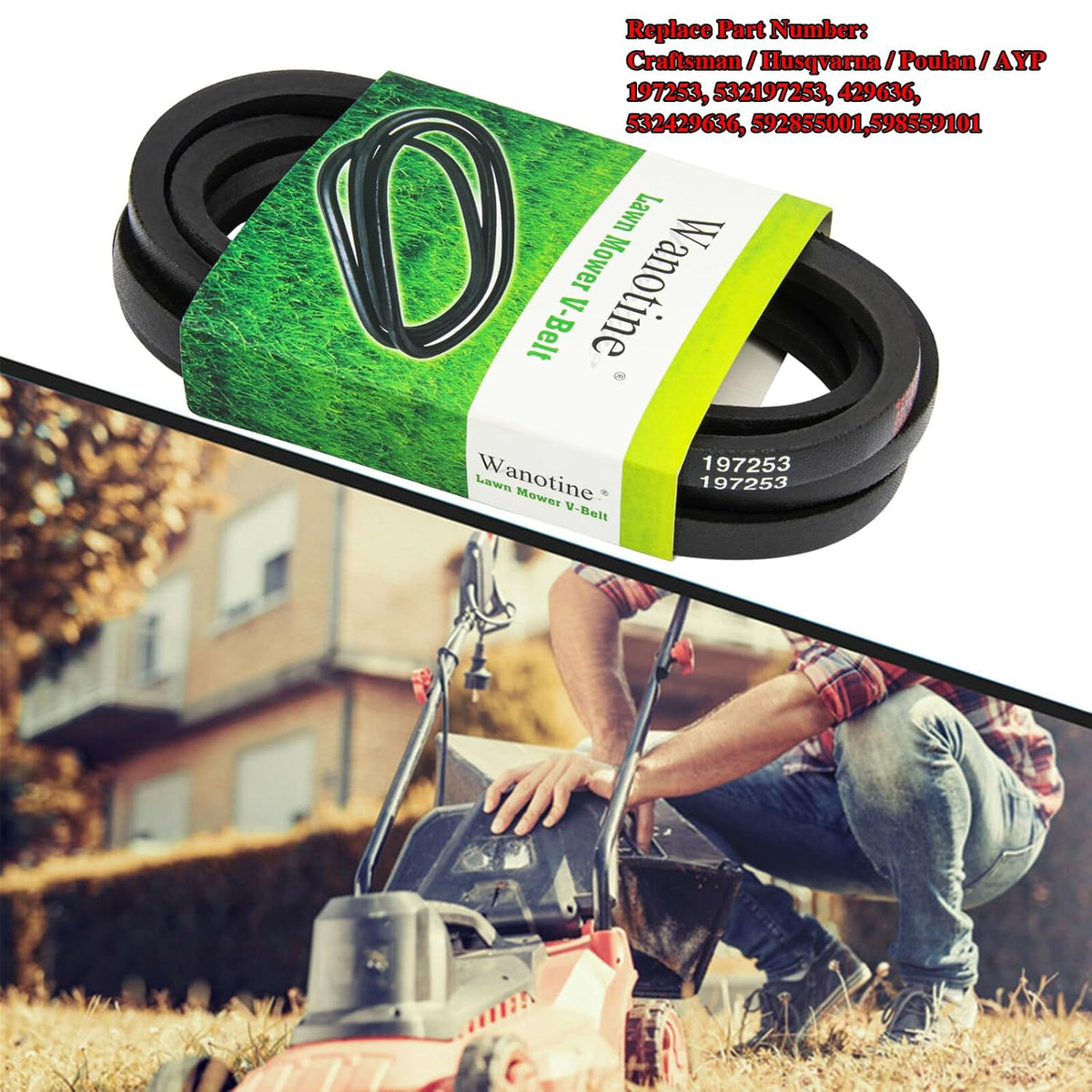 197253 429636 Drive Belt Replaces Craftsman Mower Deck Belt 592855001, 532197253, 532429636, Fits Husqvarna Craftsman AYP Poulan 42 inch Deck Lawn Tractor Mower (1/2" x 101")