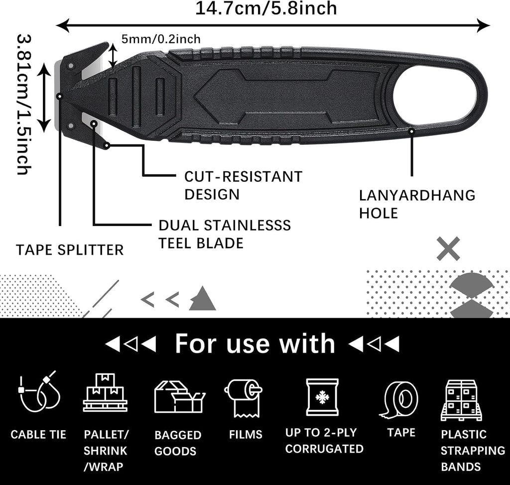 50 Pcs Safety Box Cutters with Concealed Blade, Black