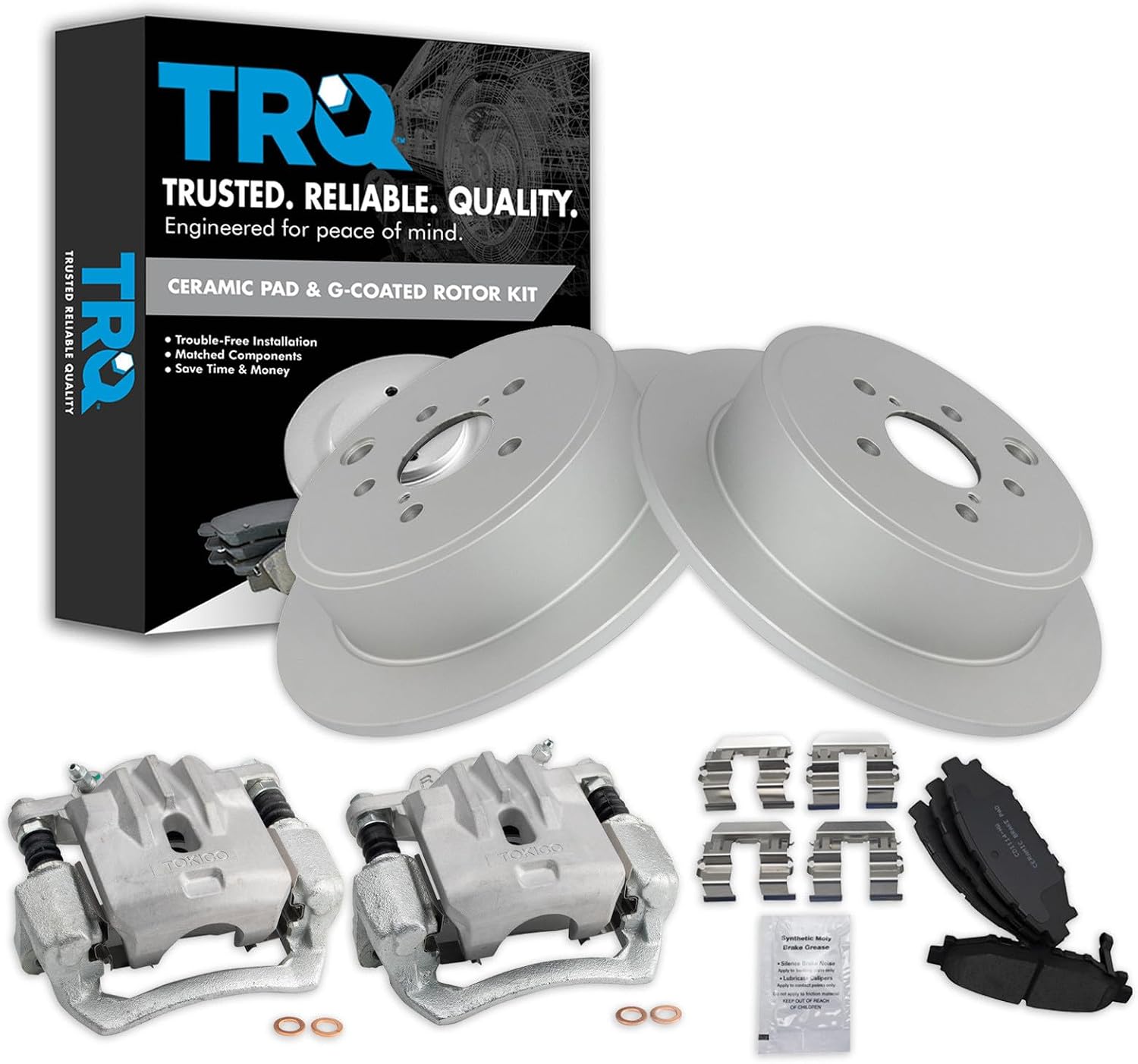 Rear Ceramic Brake Pad and Rotor Set Includes Calipers Coated Compatible with 2010-14 Subaru Outback H4 2.5L 2010-14