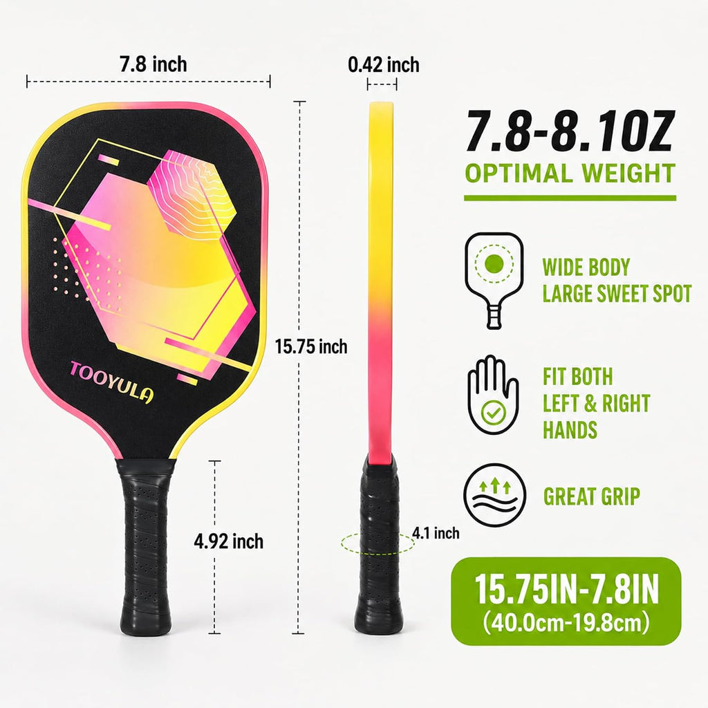 Pickleball Paddle Set of 2, Fiberglass Pickleball Rackets with Large Sweet Spot & High Fault Tolerance, Complete