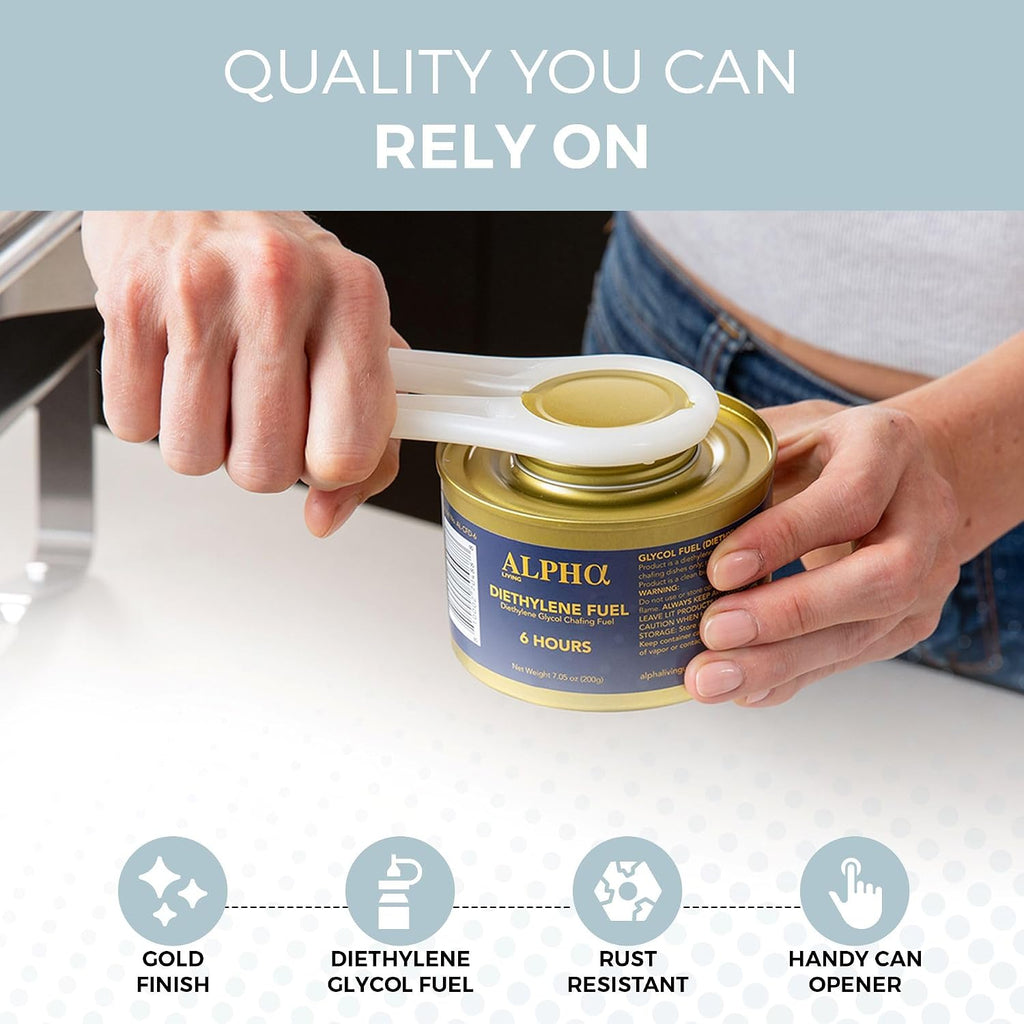 Luxe Gold Edition - 6 Hour Chafing Fuel - Food Warmer for Chafing Dish Buffet Set - Liquid Safe Fuel with Wick & Lid