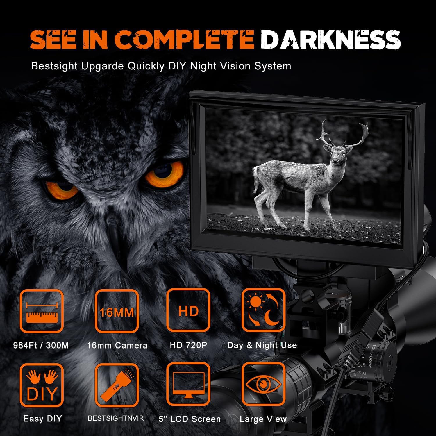 DIY Rifle Night Vision Scope with CCD and Flashlight for Riflescope Hunting