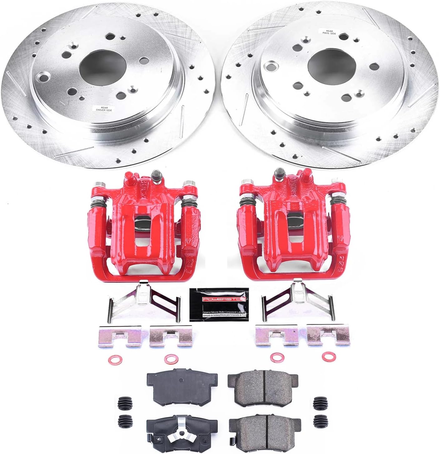 Rear Brake & Caliper Kit for Acura RDX 2013-18 | Honda CR-V 2012-16 - Carbon-Fiber Ceramic Brake Pads + Drilled &