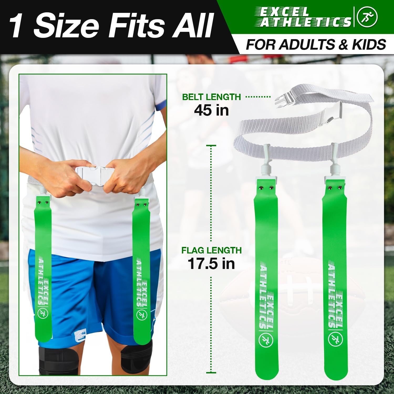 Adjustable Flag Football Belt Set, 1 Belt, 2 Flags | Adjustable Belts, Flag Football Set for Youth, Kids & Adult
