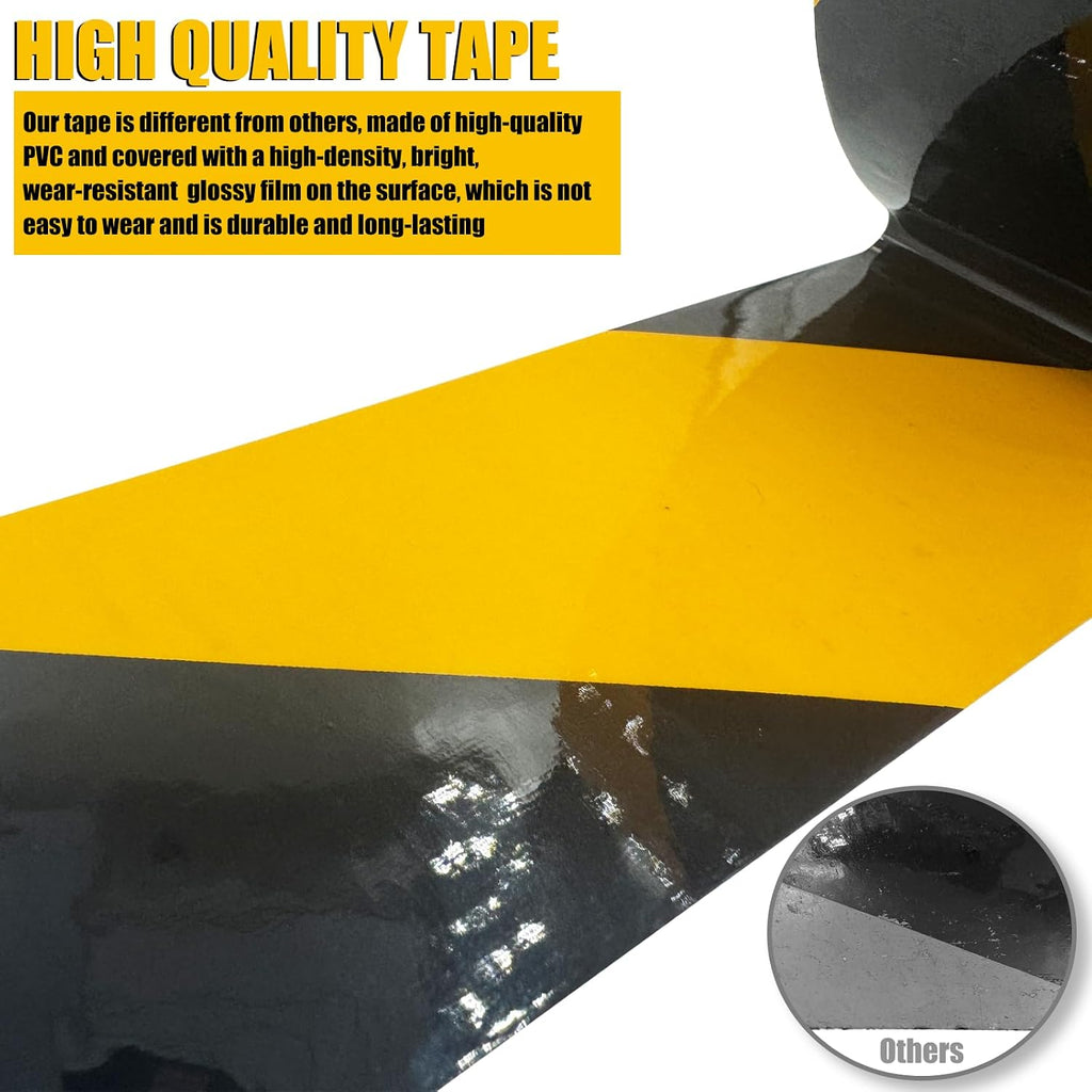 2 Inch Black & Yellow Hazard Tape, Caution Tape Roll, Safety Stripe Tape for Floor Marking, L110FT*2=220FT, Strong