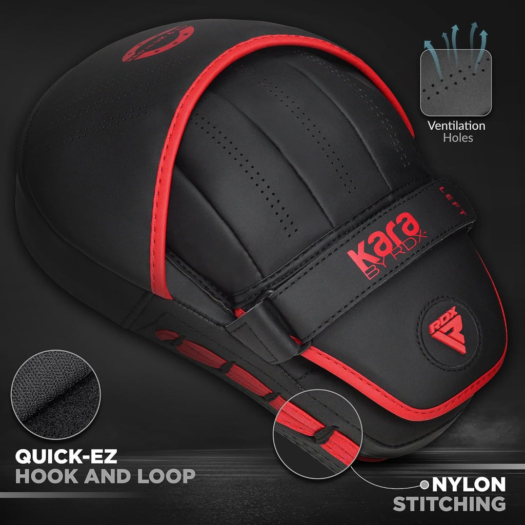 Boxing Pads Curved Focus Mitts, Maya Hide Leather Kara Hook and jab Training Pads, Adjustable Strap Ventilated, MMA
