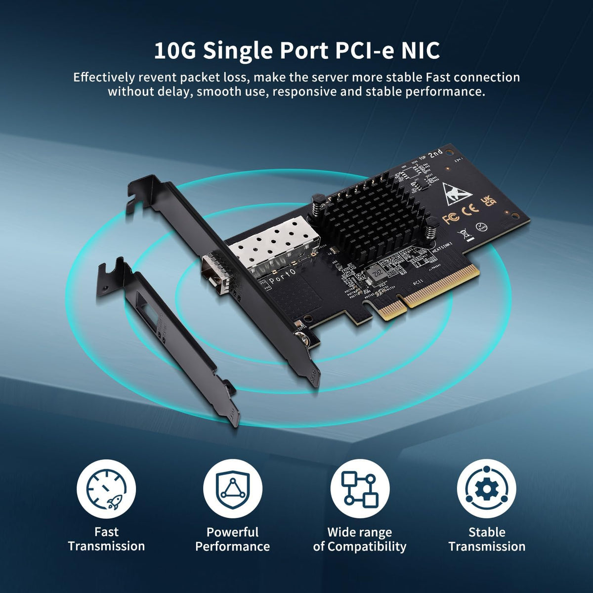 10Gb PCI-E NIC with 82599EN(X520-DA1) Controller, Single Port SFP+ PCI-E Network Card, Supports Windows/Windows Server/VMware
