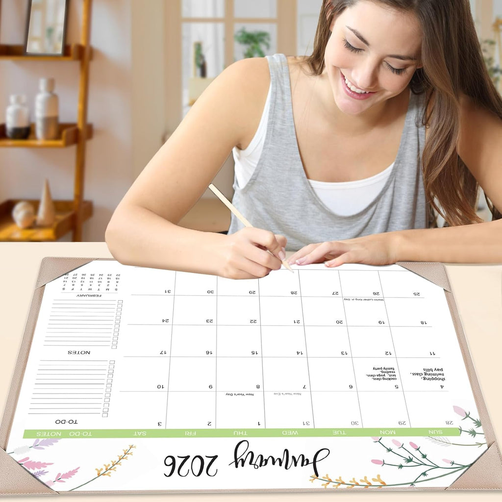 Desk Calendar 2026 with Desk Mat – 22" x 17" Large Desk Pad Calendar Runs from January 2026 to June 2027, Floral