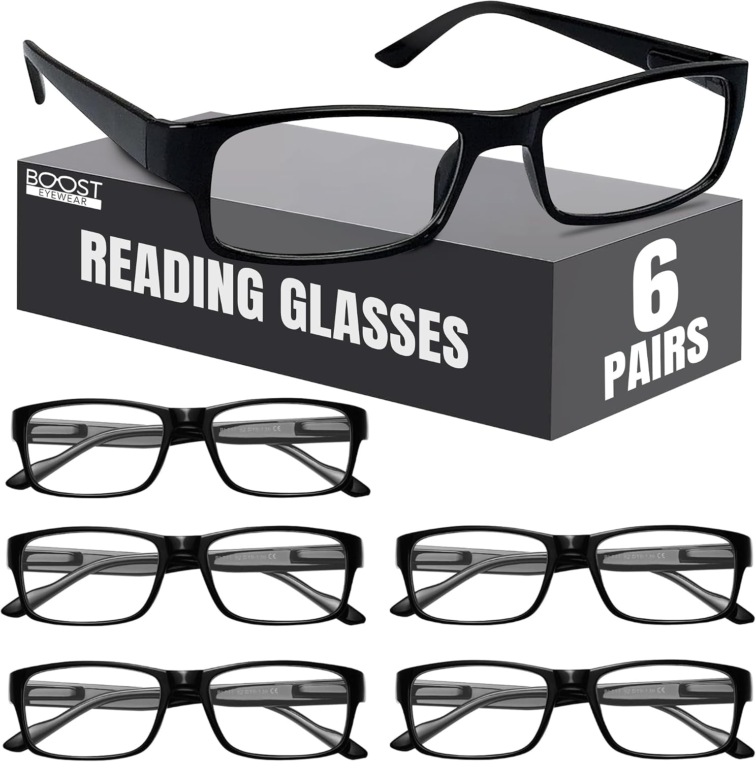 Reading Glasses, Traditional Black Frames, with Spring Loaded Hinges
