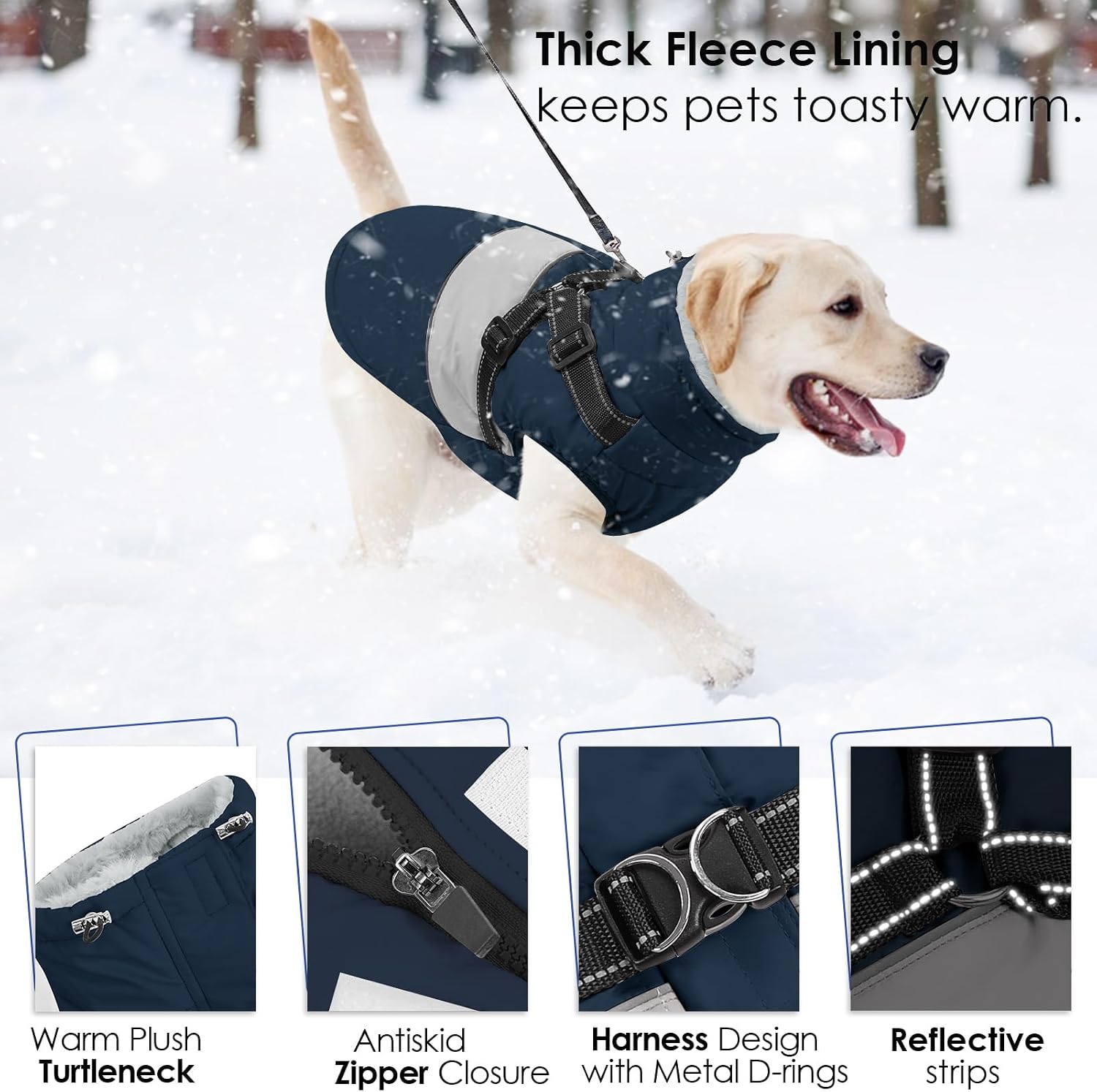 Dog Coat, Large Dog Jacket, Dogs Coat with Harness Built in, Reflective Waterproof Dogs Jackets Winter with Furry